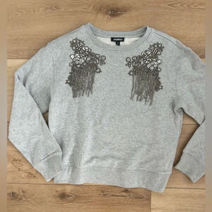 Express size xs beaded crewneck grey size xs